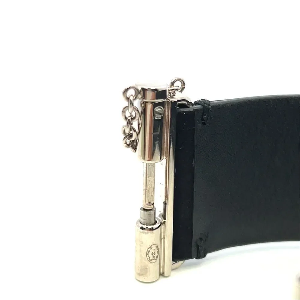 Chanel Interlocking Cc Logo Leather Cuff Bracelet